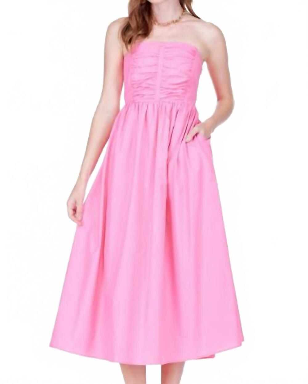NEW JOY JOY strapless cotton midi dress in pink